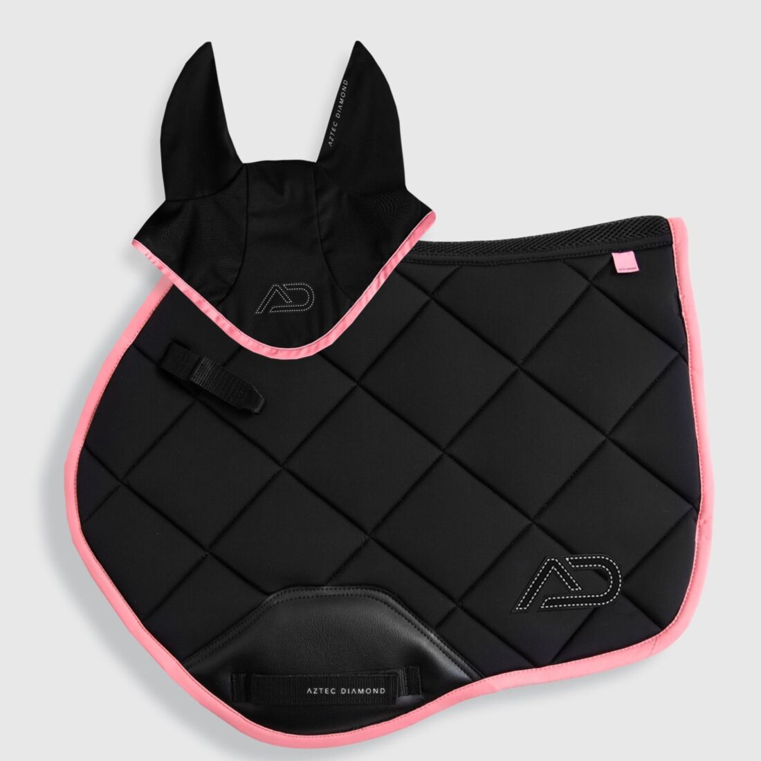 YR Pink Black Saddle Cloth & Fly Veil Set