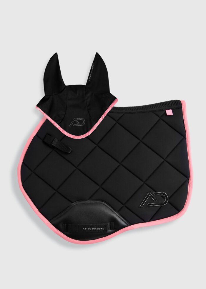 YR Pink Black Saddle Cloth & Fly Veil Set