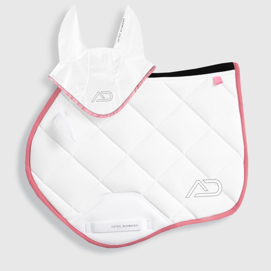 YR Pink White Saddle Cloth & Fly Veil Set