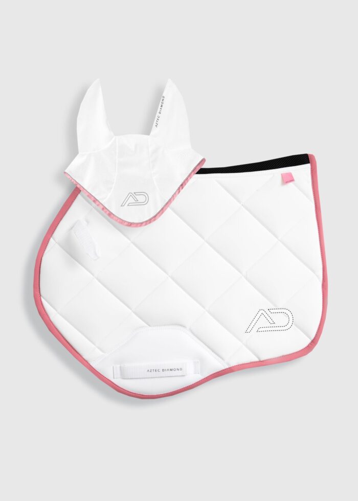 YR Pink White Saddle Cloth & Fly Veil Set